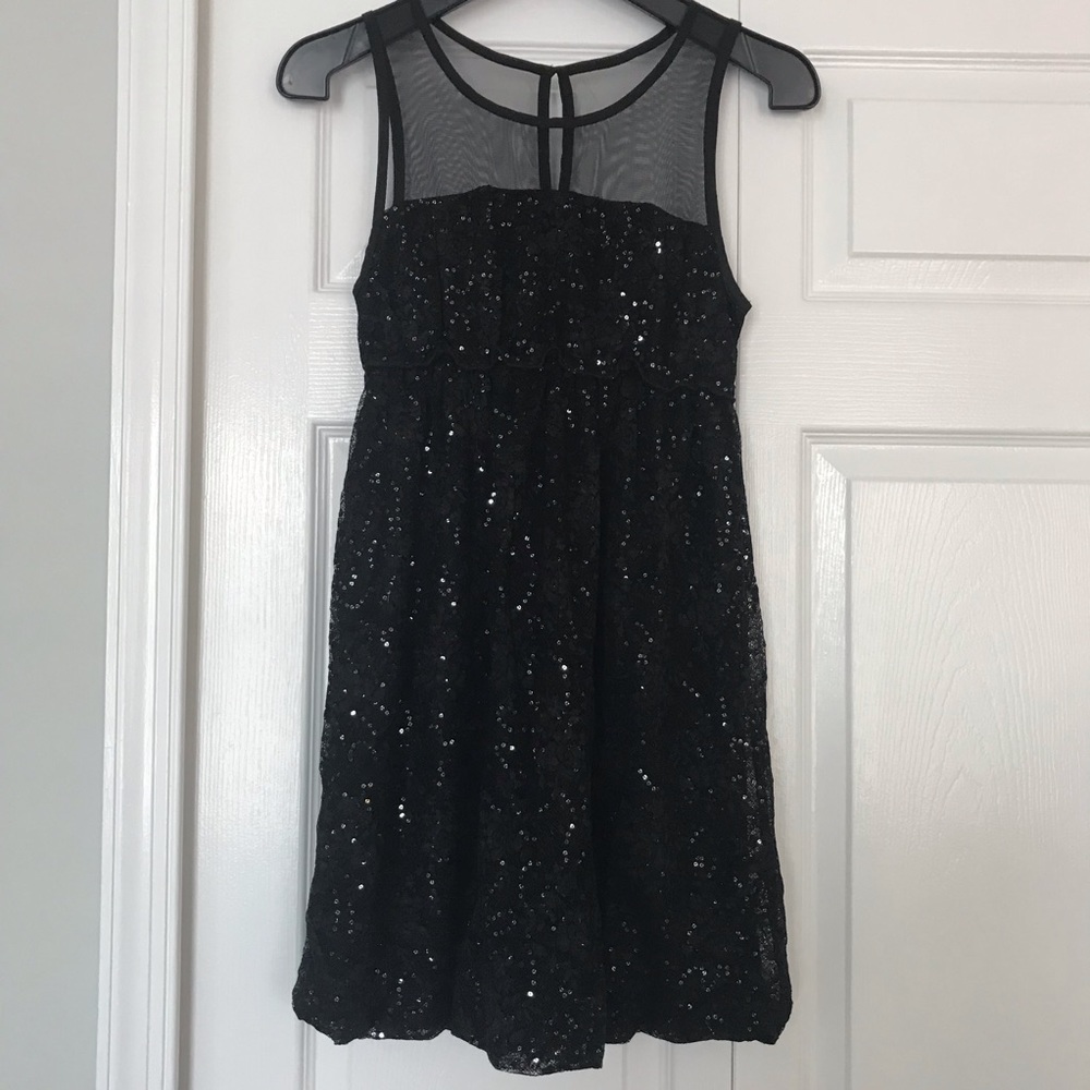 American Rag Black Sequin Illusion Mini Cocktail Dress XS 0 2